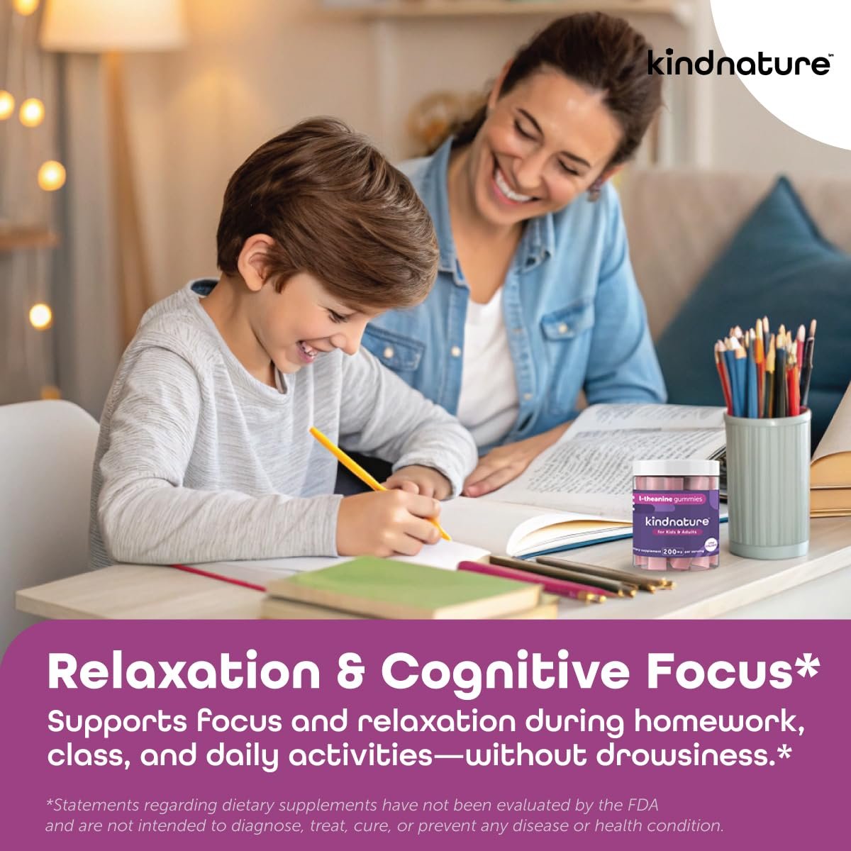 kindnature L-Theanin 200mg Gummis für Kinder ab 4 Jahren & Erwachsene – Reine Einzelinhaltsstoff-Kaugummis für Ruhe & Konzentration – Klinische Dosis, nicht schläfrig machend – Vegan, Mischbeere, Nicht-GVO – 60 Stück