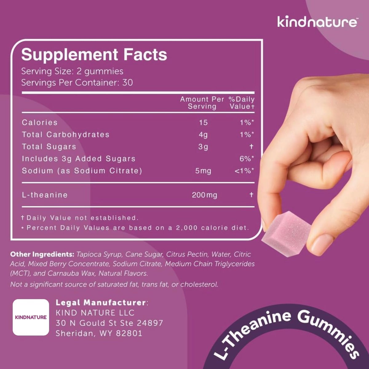 kindnature L-Theanin 200mg Gummis für Kinder ab 4 Jahren & Erwachsene – Reine Einzelinhaltsstoff-Kaugummis für Ruhe & Konzentration – Klinische Dosis, nicht schläfrig machend – Vegan, Mischbeere, Nicht-GVO – 60 Stück