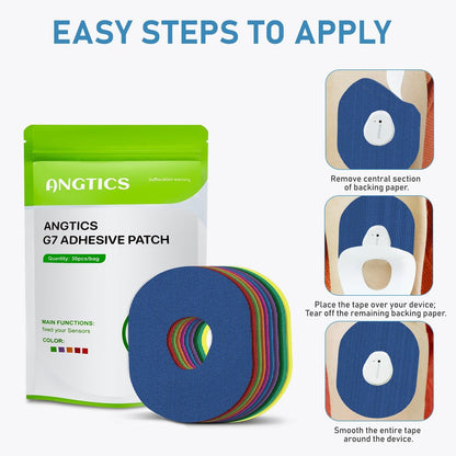 ANGTICS Dexcom G7 Klebepflaster wasserdicht, 30 Stück mehrfarbig, Overpatch für Dexcom G7, Premium transparente Abdeckpflaster, hypoallergen & hautfreundlich, Sensor nicht enthalten