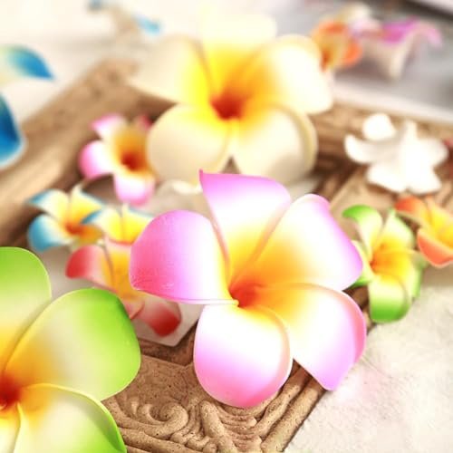 10 Stück mehrfarbige Hawaii-Plumeria-Haarclips - Tropische Blumen-Haarspangen für Strandpartys und Hochzeiten (7 cm)