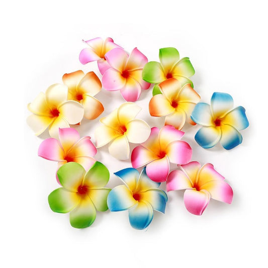 10 Stück mehrfarbige Hawaii-Plumeria-Haarclips - Tropische Blumen-Haarspangen für Strandpartys und Hochzeiten (7 cm)