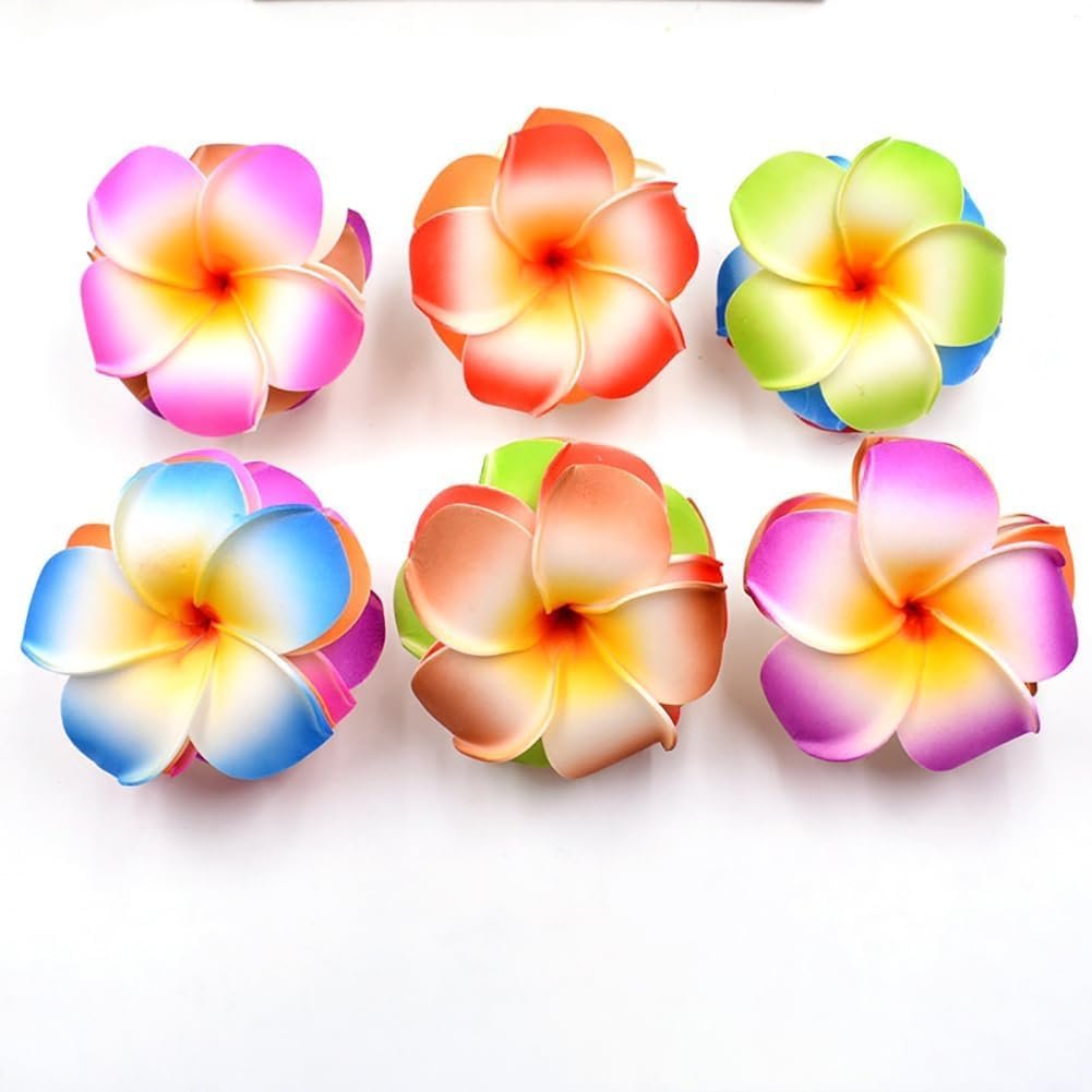 10 Stück mehrfarbige Hawaii-Plumeria-Haarclips - Tropische Blumen-Haarspangen für Strandpartys und Hochzeiten (7 cm)