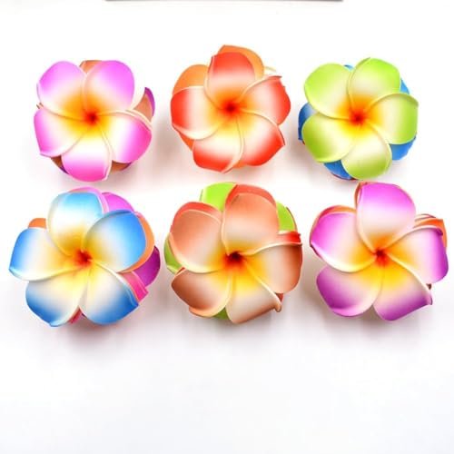 10 Stück mehrfarbige Hawaii-Plumeria-Haarclips - Tropische Blumen-Haarspangen für Strandpartys und Hochzeiten (7 cm)