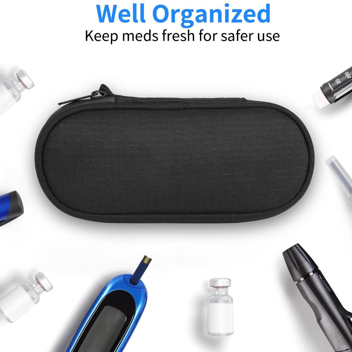 BLK8IGHT Insulin-Pen-Kühler-Reiseetui mit 2 wiederverwendbaren TSA-zugelassenen Kühlakkus, isolierte Kühltasche für Diabetikerzubehör, schwarz