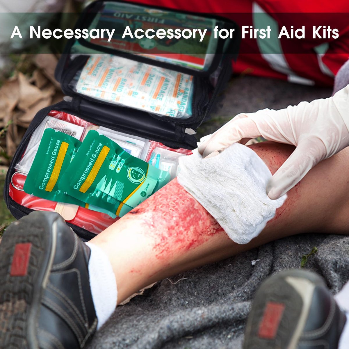 SuccorWare 8er-Pack sterile Kompressen mit Z-Faltung – Wundgaze zur Blutstillung, 4,5" x 4,1 Yards, 6-lagig – für Erste-Hilfe-Set, medizinisches Trauma-Set, IFAK-Nachfüllung