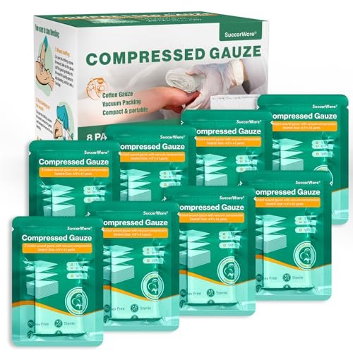 SuccorWare 8er-Pack sterile Kompressen mit Z-Faltung – Wundgaze zur Blutstillung, 4,5" x 4,1 Yards, 6-lagig – für Erste-Hilfe-Set, medizinisches Trauma-Set, IFAK-Nachfüllung