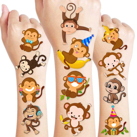 96-teilige Affen-Tattoos für Kinder - Dschungel-Safari-Tier-Tattoo-Aufkleber für Geburtstagspartys, Schatzsuche, Schulbelohnungen, Preise für Jungen und Mädchen