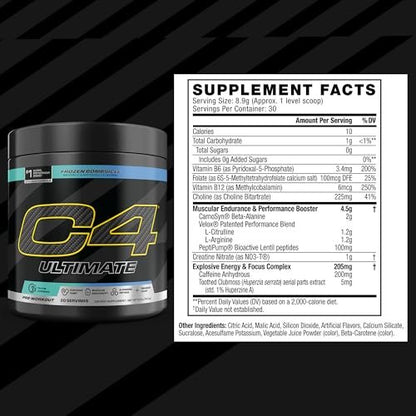 C4 Ultimate Pre Workout Pulver - Zuckerfreies Pre-Workout-Energie-Supplement für Männer & Frauen - 300 mg Koffein + TeaCrine + Dynamine + Kreatin - Frozen Bombsicle, 20 Portionen