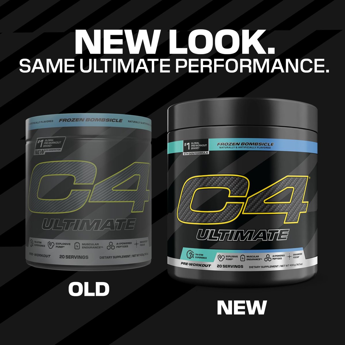 C4 Ultimate Pre Workout Pulver - Zuckerfreies Pre-Workout-Energie-Supplement für Männer & Frauen - 300 mg Koffein + TeaCrine + Dynamine + Kreatin - Frozen Bombsicle, 20 Portionen