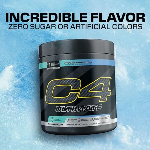 C4 Ultimate Pre Workout Pulver - Zuckerfreies Pre-Workout-Energie-Supplement für Männer & Frauen - 300 mg Koffein + TeaCrine + Dynamine + Kreatin - Frozen Bombsicle, 20 Portionen
