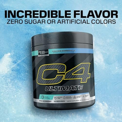 C4 Ultimate Pre Workout Pulver - Zuckerfreies Pre-Workout-Energie-Supplement für Männer & Frauen - 300 mg Koffein + TeaCrine + Dynamine + Kreatin - Frozen Bombsicle, 20 Portionen