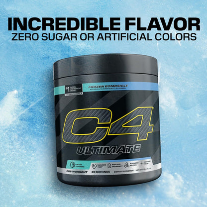 C4 Ultimate Pre Workout Pulver - Zuckerfreies Pre-Workout-Energie-Supplement für Männer & Frauen - 300 mg Koffein + TeaCrine + Dynamine + Kreatin - Frozen Bombsicle, 20 Portionen