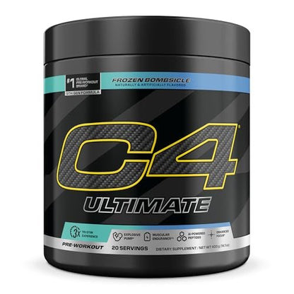 C4 Ultimate Pre Workout Pulver - Zuckerfreies Pre-Workout-Energie-Supplement für Männer & Frauen - 300 mg Koffein + TeaCrine + Dynamine + Kreatin - Frozen Bombsicle, 20 Portionen