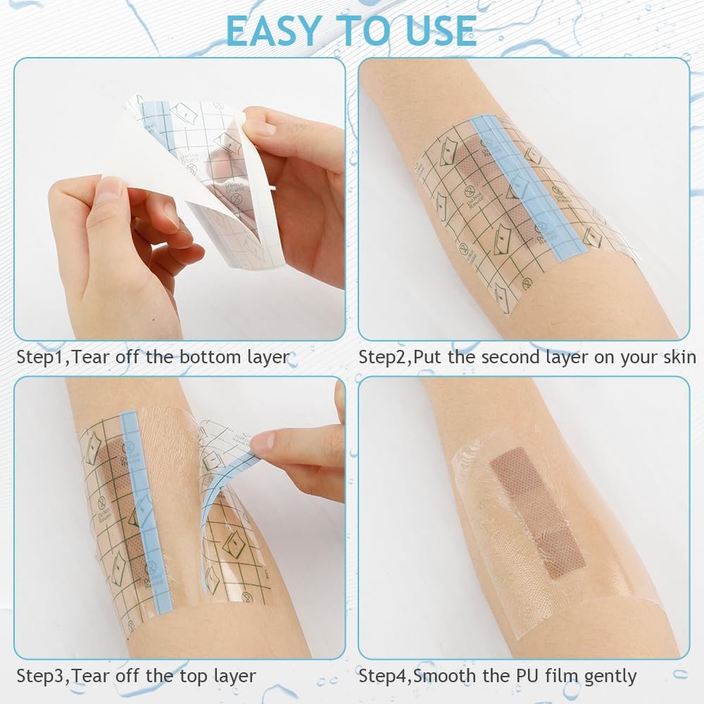 Tattoo Nachsorge wasserdichte Bandagen für Schwimmen Second Skin Tattoo Abdeckung Pflaster, 50 Stück 9,9×9,9 cm wasserdichte Bandagen nach Operationen, Wundversiegelung, transparente Folienverbände, transparente Pflaster