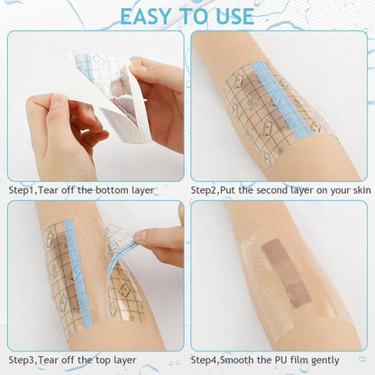 Tattoo Nachsorge wasserdichte Bandagen für Schwimmen Second Skin Tattoo Abdeckung Pflaster, 50 Stück 9,9×9,9 cm wasserdichte Bandagen nach Operationen, Wundversiegelung, transparente Folienverbände, transparente Pflaster