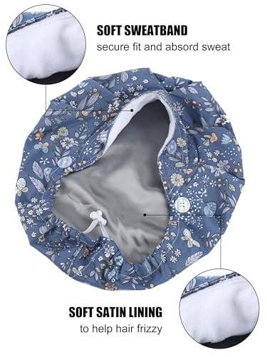 Floraltop 6er-Pack Satingefütterte OP-Hauben für Frauen mit Knöpfen, verstellbarem Band und Rüschenband (Klassisches Muster)