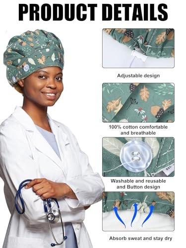 Floraltop 6er-Pack Satingefütterte OP-Hauben für Frauen mit Knöpfen, verstellbarem Band und Rüschenband (Klassisches Muster)