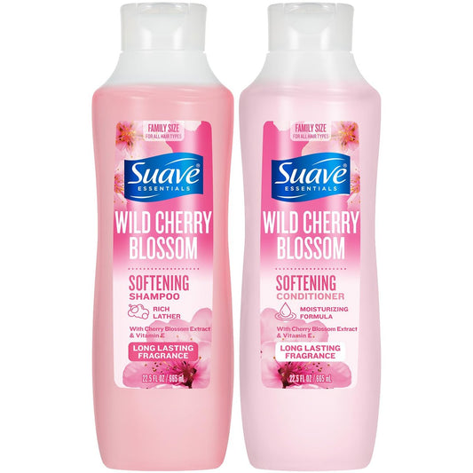 Suave Shampoo & Conditioner Set, Wilde Kirschblüte – Tägliche Pflegeformeln mit Kirschblütenextrakt & Vitamin E, 22,5 Oz pro Flasche (2er Set)
