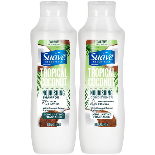 Suave Shampoo und Conditioner Set, Tropical Coconut – Tägliche Pflegeformeln mit botanischem Extrakt und Vitamin E, 22,5 OZ pro Flasche (2er Set)