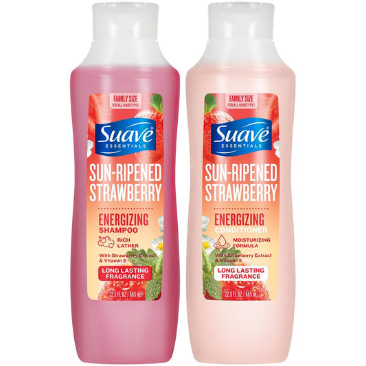Suave Shampoo & Conditioner Set, Sonnengereifte Erdbeere – Tägliche Energieformel mit Fruchtextrakt & Vitamin E, 22,5 Oz pro Flasche (2er-Set)