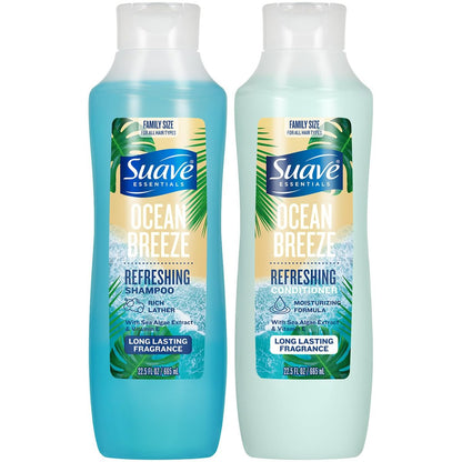 Suave Shampoo & Conditioner Set Ocean Breeze – Tägliche Erfrischung mit Meeresalgenextrakt & Vitamin E, 22,5 Oz (2er-Set)