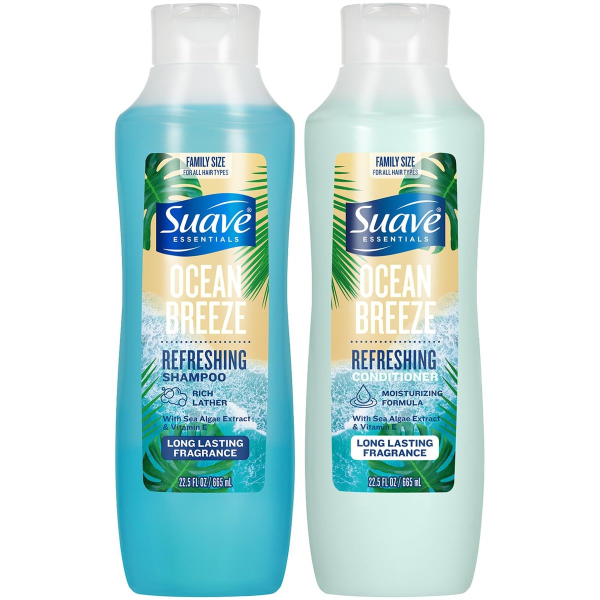Suave Shampoo & Conditioner Set Ocean Breeze – Tägliche Erfrischung mit Meeresalgenextrakt & Vitamin E, 22,5 Oz (2er-Set)
