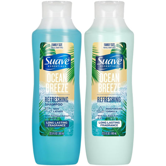 Suave Shampoo & Conditioner Set Ocean Breeze – Tägliche Erfrischung mit Meeresalgenextrakt & Vitamin E, 22,5 Oz (2er-Set)