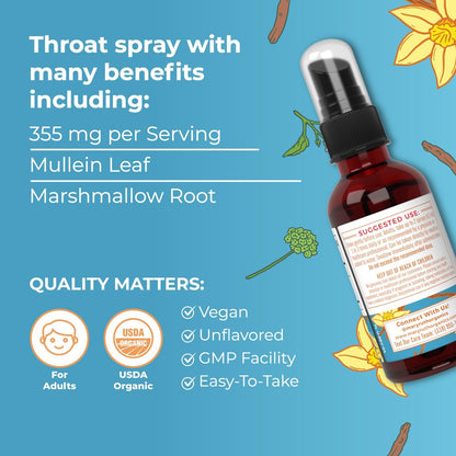 MARYRUTH'S USDA Bio Organischer Hals-Spray mit Königskerze, Eibischwurzel, Süßholzwurzel und Thymian | Vanille | 4-Kräuter-Mischung | Nicht-GMO | Vegan | Glutenfrei | 30 ml | Bis zu 100 Portionen