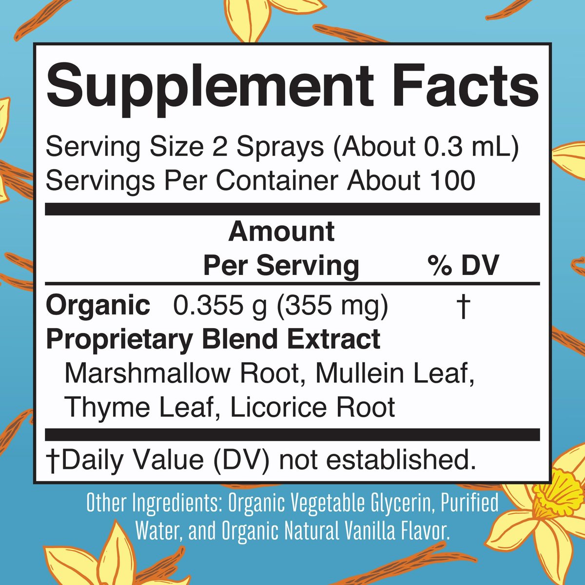 MARYRUTH'S USDA Bio Organischer Hals-Spray mit Königskerze, Eibischwurzel, Süßholzwurzel und Thymian | Vanille | 4-Kräuter-Mischung | Nicht-GMO | Vegan | Glutenfrei | 30 ml | Bis zu 100 Portionen