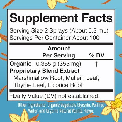 MARYRUTH'S USDA Bio Organischer Hals-Spray mit Königskerze, Eibischwurzel, Süßholzwurzel und Thymian | Vanille | 4-Kräuter-Mischung | Nicht-GMO | Vegan | Glutenfrei | 30 ml | Bis zu 100 Portionen