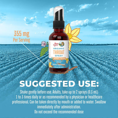 MARYRUTH'S USDA Bio Organischer Hals-Spray mit Königskerze, Eibischwurzel, Süßholzwurzel und Thymian | Vanille | 4-Kräuter-Mischung | Nicht-GMO | Vegan | Glutenfrei | 30 ml | Bis zu 100 Portionen