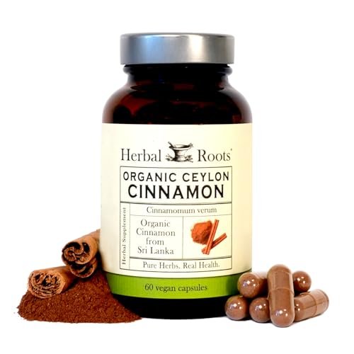 Herbal Roots Bio Ceylon Zimt Kapseln | USDA Bio-zertifiziert - Nicht-GMO | 60 vegane Kapseln