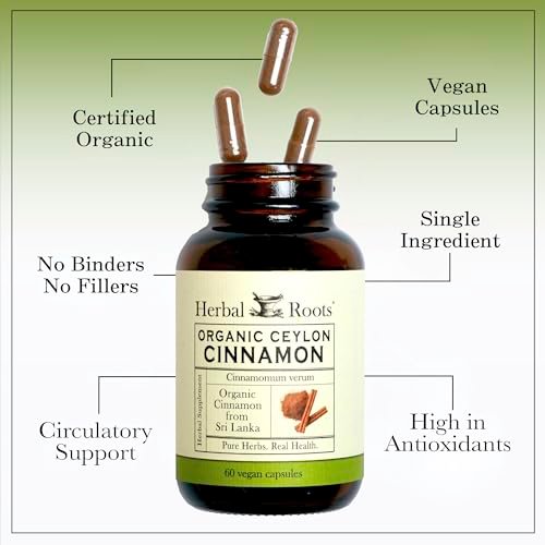 Herbal Roots Bio Ceylon Zimt Kapseln | USDA Bio-zertifiziert - Nicht-GMO | 60 vegane Kapseln