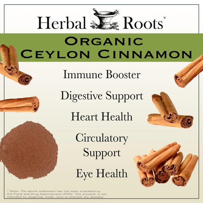 Herbal Roots Bio Ceylon Zimt Kapseln | USDA Bio-zertifiziert - Nicht-GMO | 60 vegane Kapseln