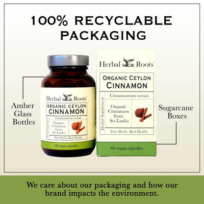 Herbal Roots Bio Ceylon Zimt Kapseln | USDA Bio-zertifiziert - Nicht-GMO | 60 vegane Kapseln