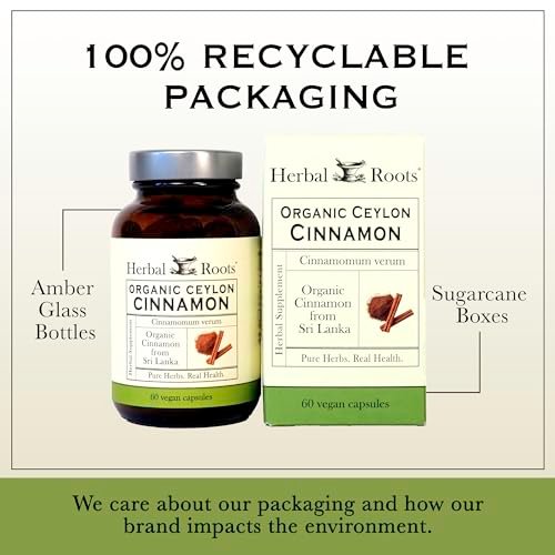 Herbal Roots Bio Ceylon Zimt Kapseln | USDA Bio-zertifiziert - Nicht-GMO | 60 vegane Kapseln