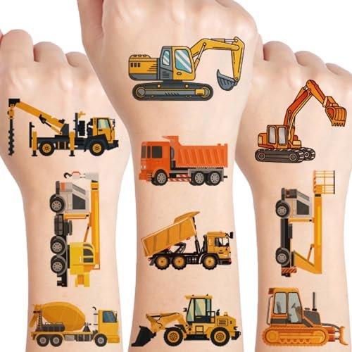 UVUXO Autos und Traktoren temporäre Tattoos für Kinder - 10 Blatt Fahrzeuge Baustelle Traktor temporäre Tattoos für Mädchen Jungen Körper Arm Schulter niedliche Aufkleber, Geburtstagsparty Zubehör Geschenke für Kinder