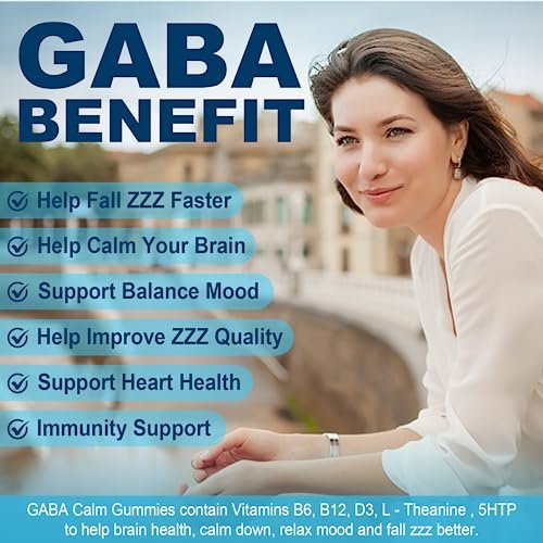 GABA Gummies 500 mg – Zuckerfreie Calm Gummies mit L-Theanin, 5-HTP, Vitamin D3, B12, Ashwagandha – Ohne Melatonin für innere Ruhe, Stimmung und besseren Schlaf – Blaubeergeschmack, 60 Stück