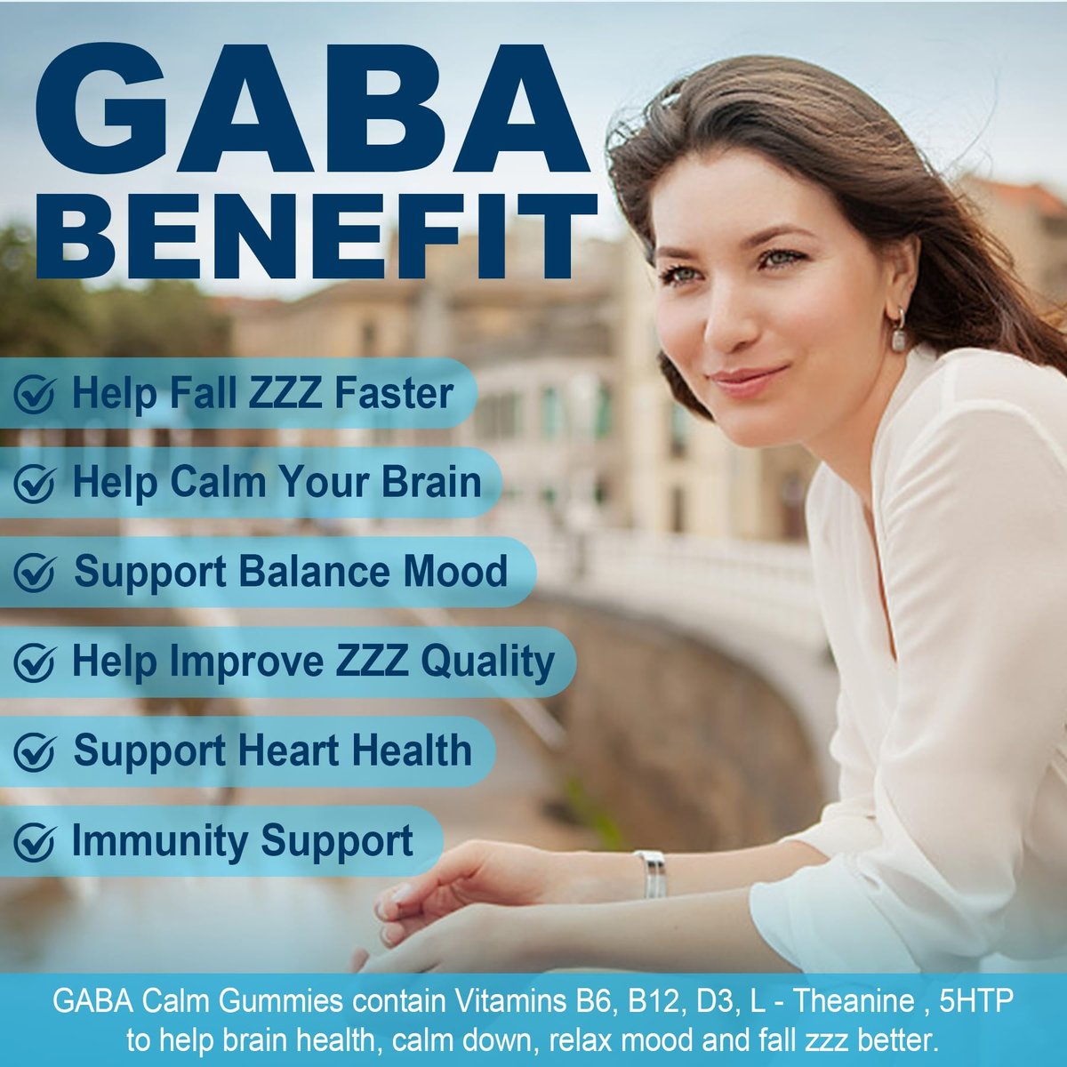 GABA Gummies 500 mg – Zuckerfreie Calm Gummies mit L-Theanin, 5-HTP, Vitamin D3, B12, Ashwagandha – Ohne Melatonin für innere Ruhe, Stimmung und besseren Schlaf – Blaubeergeschmack, 60 Stück