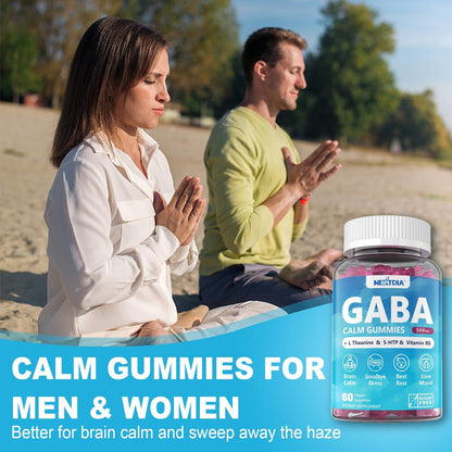 GABA Gummies 500 mg – Zuckerfreie Calm Gummies mit L-Theanin, 5-HTP, Vitamin D3, B12, Ashwagandha – Ohne Melatonin für innere Ruhe, Stimmung und besseren Schlaf – Blaubeergeschmack, 60 Stück