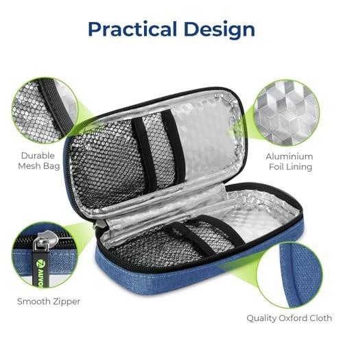 AUVON Insulin Pen Kühltasche für Reisen mit 2 * 90g TSA-zugelassenen Kühlakkus, isolierte Kühltasche für Diabetikerzubehör, kompakt für Alltag und Reisen