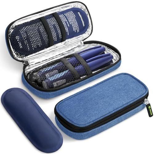 AUVON Insulin Pen Kühltasche für Reisen mit 2 * 90g TSA-zugelassenen Kühlakkus, isolierte Kühltasche für Diabetikerzubehör, kompakt für Alltag und Reisen