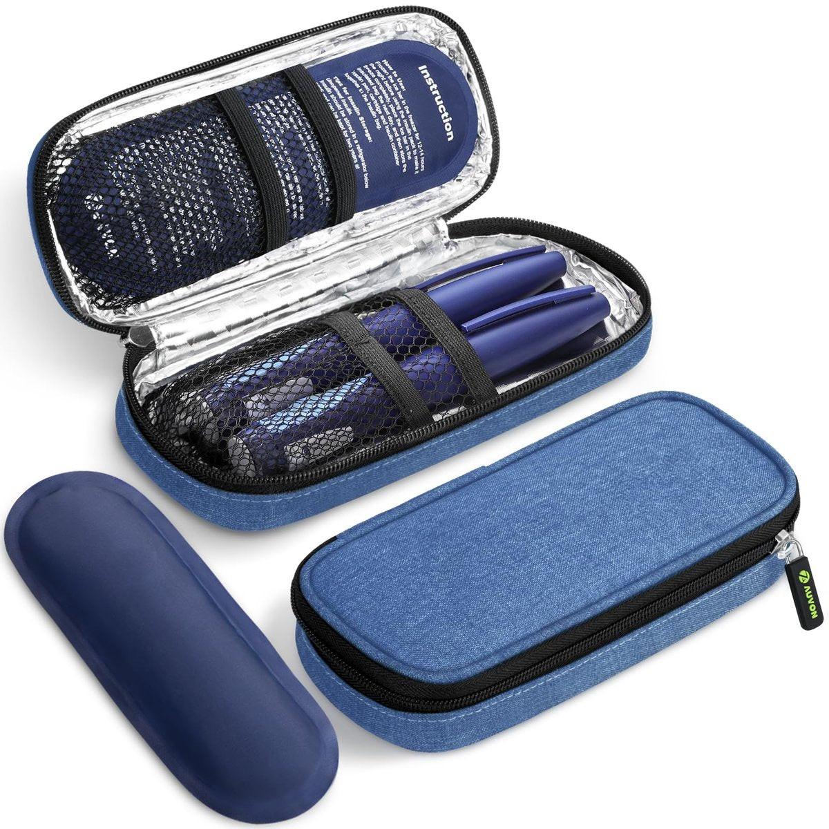 AUVON Insulin Pen Kühltasche für Reisen mit 2 * 90g TSA-zugelassenen Kühlakkus, isolierte Kühltasche für Diabetikerzubehör, kompakt für Alltag und Reisen