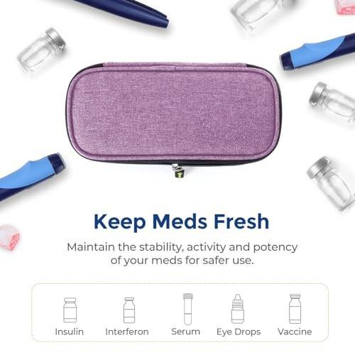 AUVON Insulin-Pen-Kühler-Reiseetui mit 2 * 90g TSA-zugelassenen Kühlakkus, kompakte isolierte Kühltasche für Insulinpens und Diabeteszubehör, für Alltag und Reisen