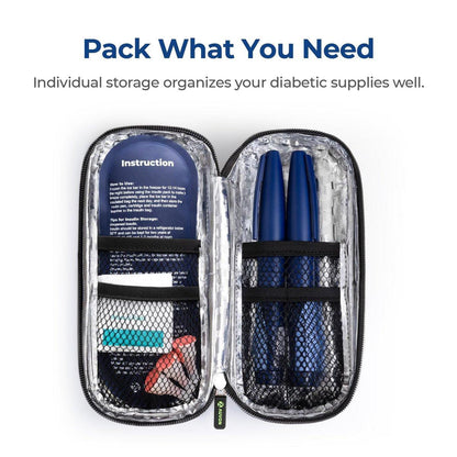 AUVON Insulin-Pen-Kühler-Reiseetui mit 2 * 90g TSA-zugelassenen Kühlakkus, kompakte isolierte Kühltasche für Insulinpens und Diabeteszubehör, für Alltag und Reisen