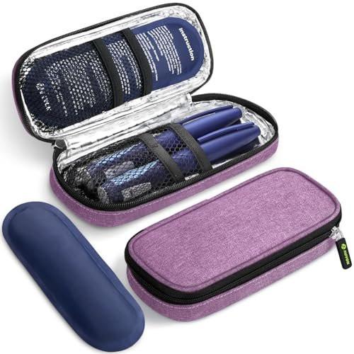 AUVON Insulin-Pen-Kühler-Reiseetui mit 2 * 90g TSA-zugelassenen Kühlakkus, kompakte isolierte Kühltasche für Insulinpens und Diabeteszubehör, für Alltag und Reisen