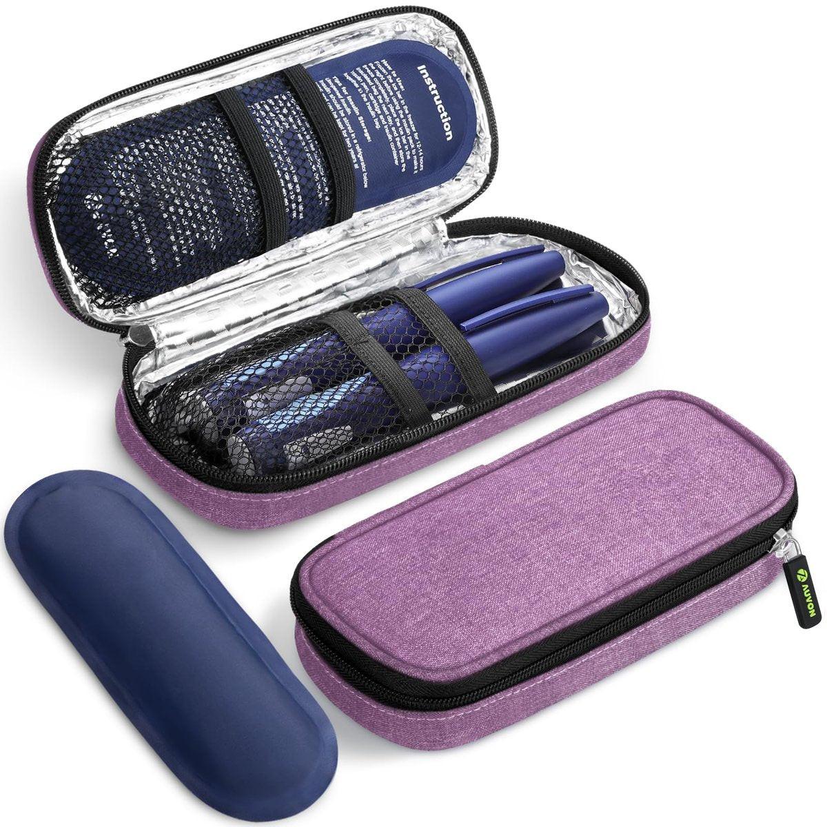 AUVON Insulin-Pen-Kühler-Reiseetui mit 2 * 90g TSA-zugelassenen Kühlakkus, kompakte isolierte Kühltasche für Insulinpens und Diabeteszubehör, für Alltag und Reisen