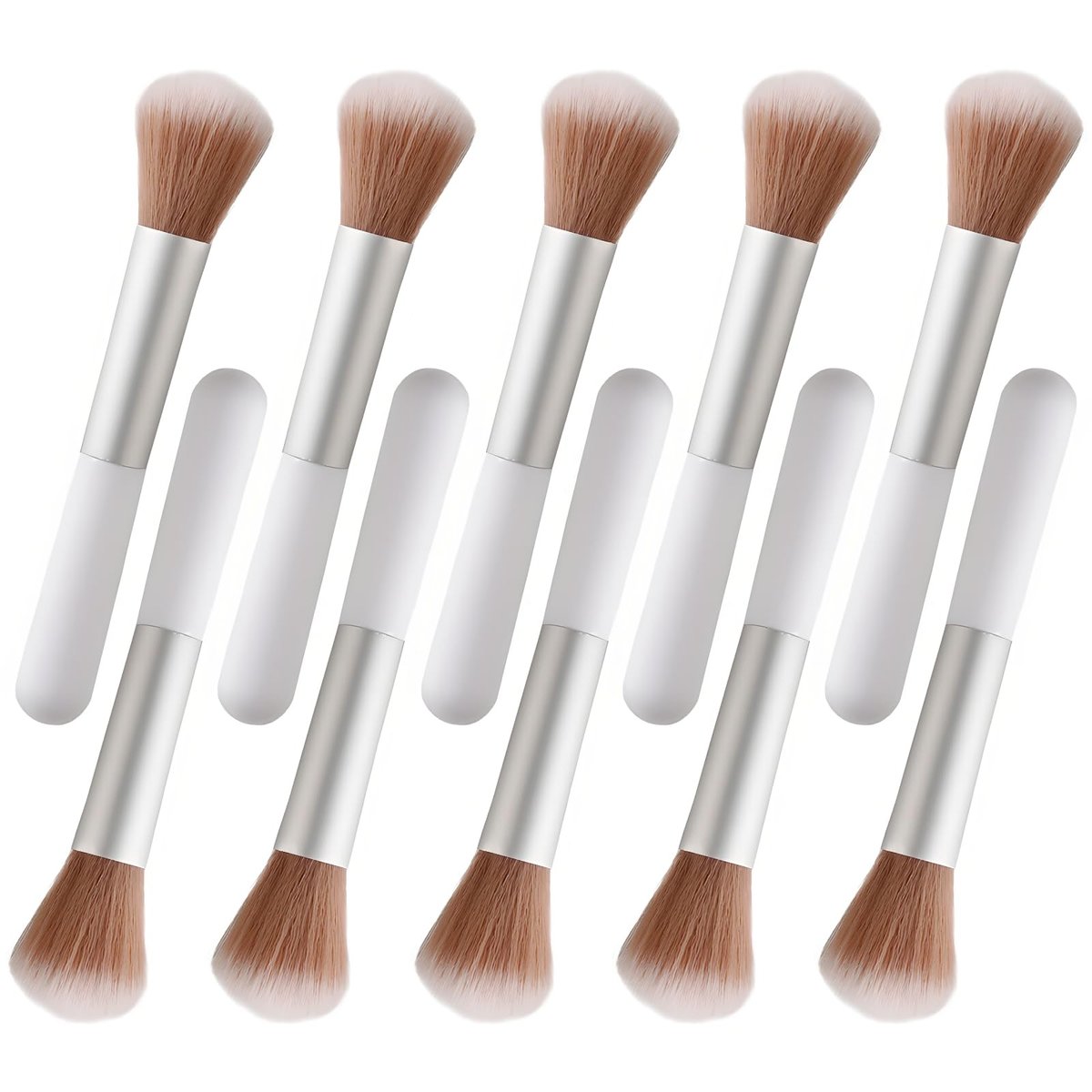10-teiliges Set Flauschige Beauty Make-up Pinsel, Tragbare Mischpinsel mit Augenbrauen- und Puderapplikation, Weißes Pilz-Design Kunststoff Reise Make-up Pinsel