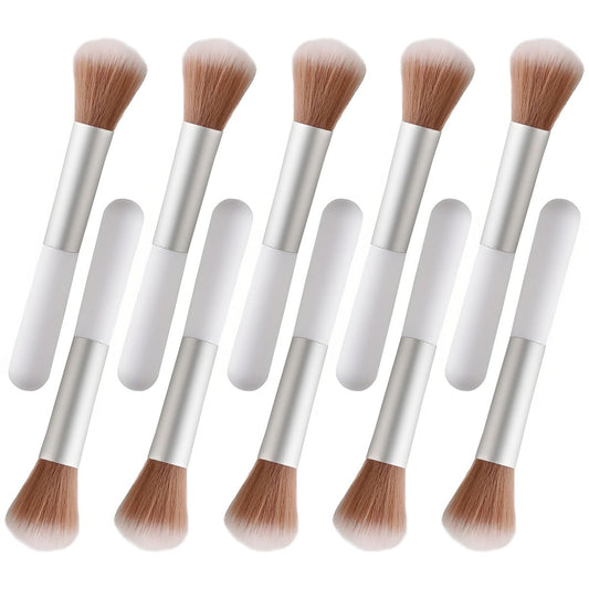 10-teiliges Set Flauschige Beauty Make-up Pinsel, Tragbare Mischpinsel mit Augenbrauen- und Puderapplikation, Weißes Pilz-Design Kunststoff Reise Make-up Pinsel