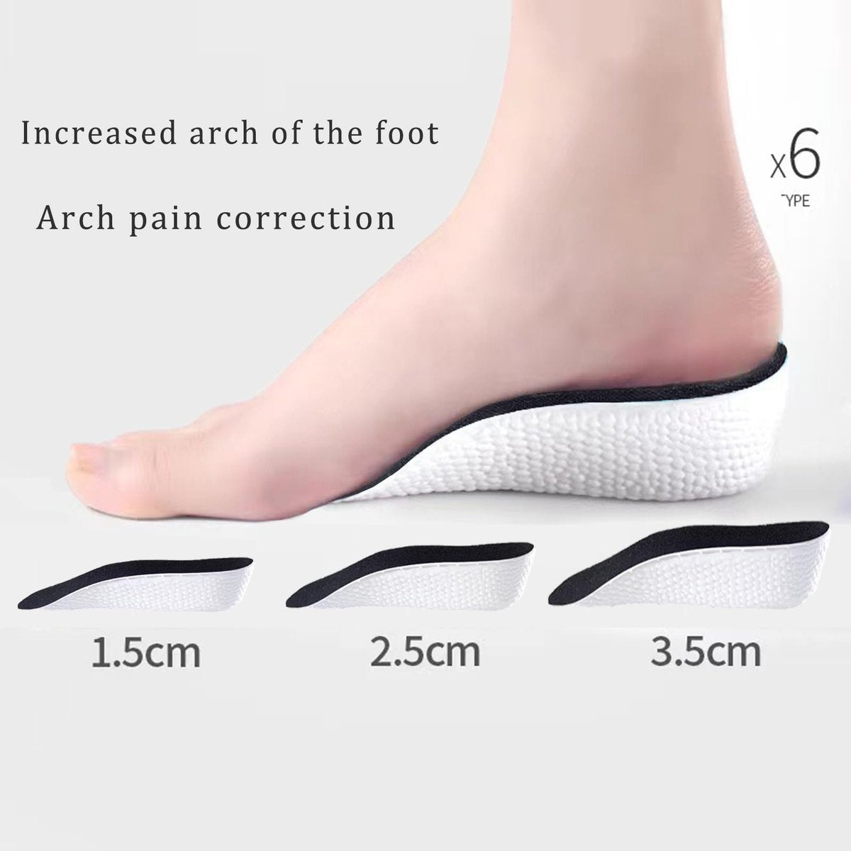 Lcyiweu Orthopädische Hochleistungs-Einlegesohlen – Fußgewölbeunterstützung, Erhöhungseinlagen, Linderung von Plantarfasziitis und Plattfüßen (2 Paar) (Schwarz, 3,5 cm)